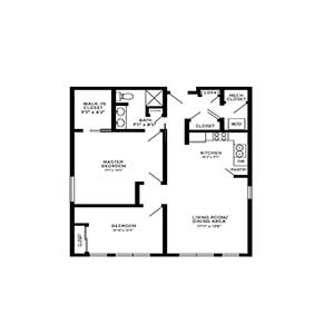 residential living 2 bed 1 bath town center J - floor plan holmstad