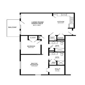 residential living 2 bed 2 bath town center E1- floor plan holmstad