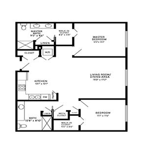 residential living 2 bed 2 bath town center F - floor plan holmstad
