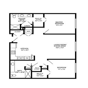 residential living 2 bed 2 bath town center F - floor plan holmstad