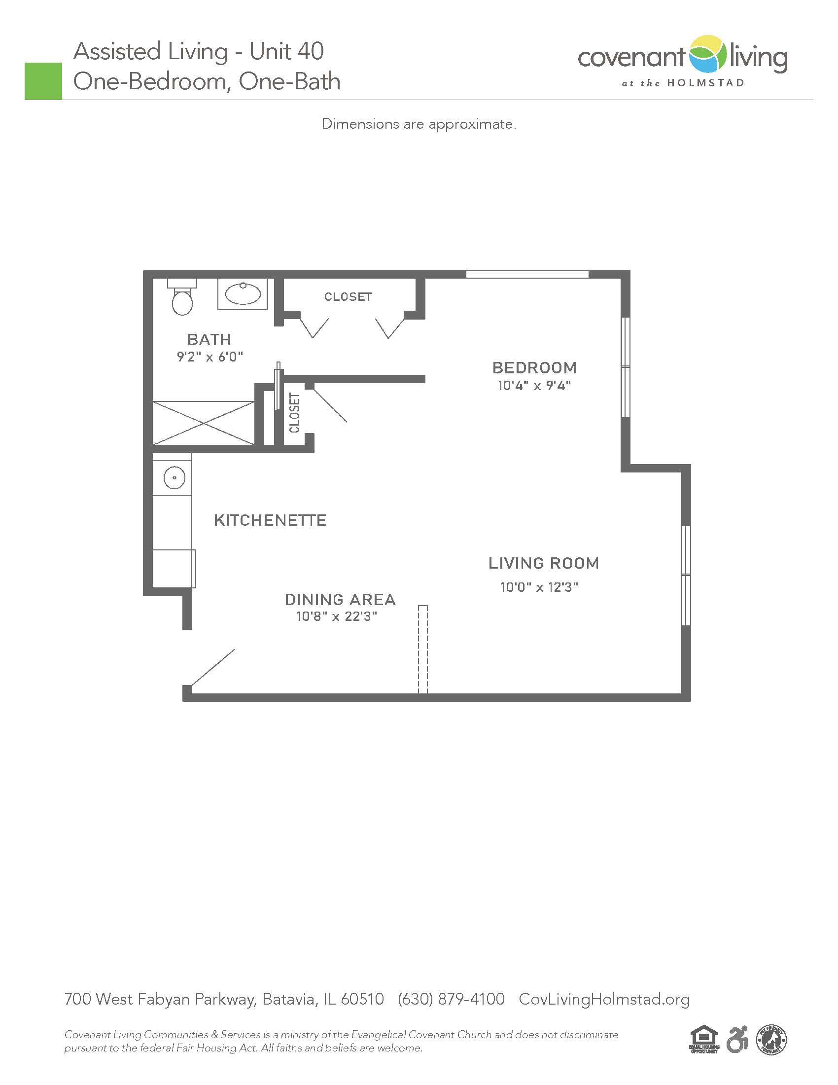 assisted living one bed one bath unit 40 - floor plan holmstad