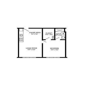 residential living 1 bed 1 bath building A&C - floor plan holmstad
