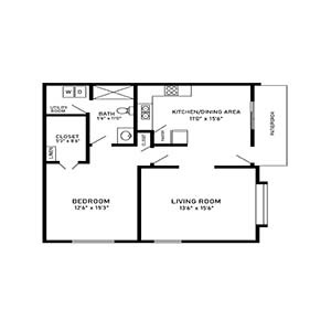 residential living 1 bed 1 bath cottage - floor plan holmstad
